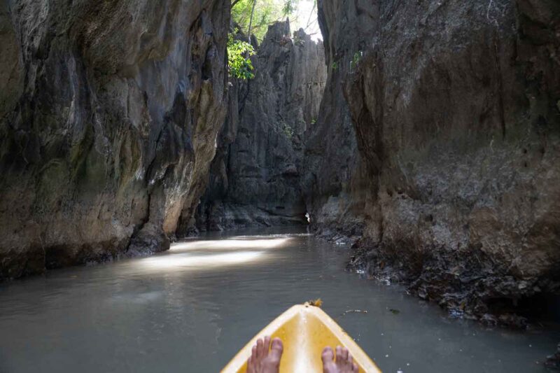 View from a Kayak inside a small passage of the Big Lagoon