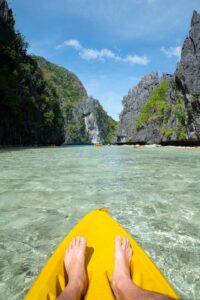 View from a kayakers perspective in El Nido's Miniloc Island Lagoon