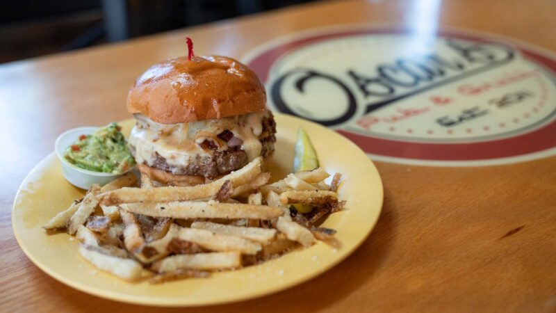 Plate of burgers and fries at Oscars on Pierce - Top rated restaurant for Burgers