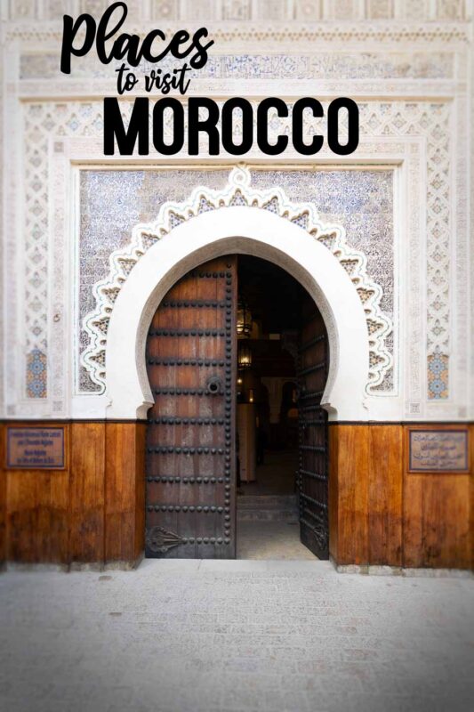 A Half open Moorish Door with tile work wall - Pinterest Pin for Places to visit in Morocco