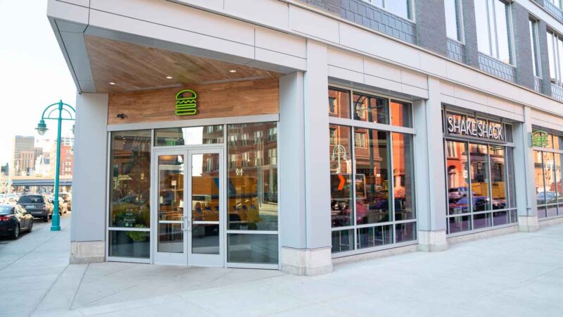 Modern exterior of Shake Shack Burgers - Milwaukee Location