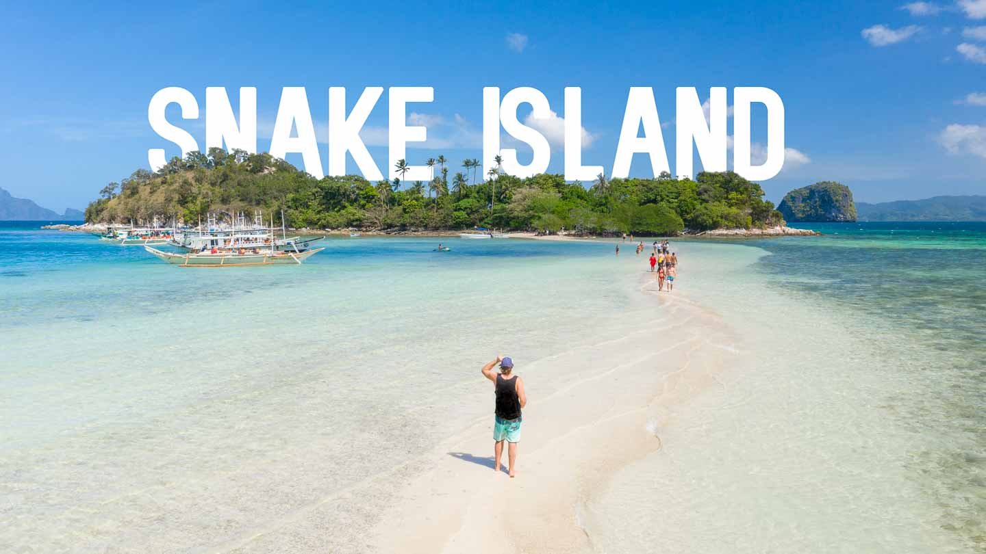 Man standing on sand bar - Snake Island El Nido - Featured Iamge
