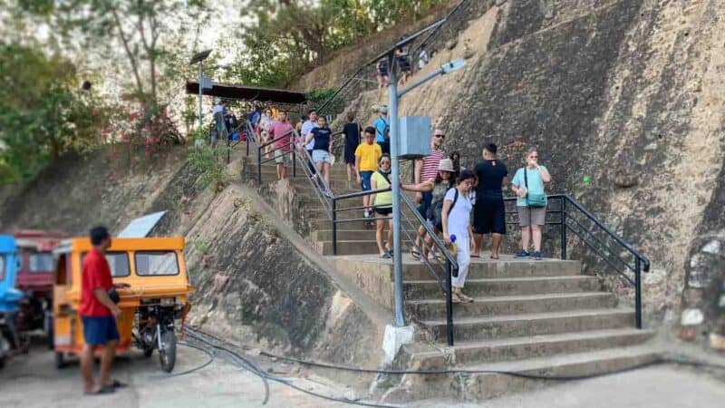 Group of people at the start of the stairs that lead to the best views - Mt. Tapyas Coron