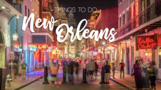 Long Exposure photo of Bourbon Street at Night with text over 