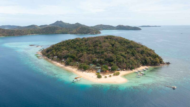 aerial drone view of Banana Island near Coron Palawan