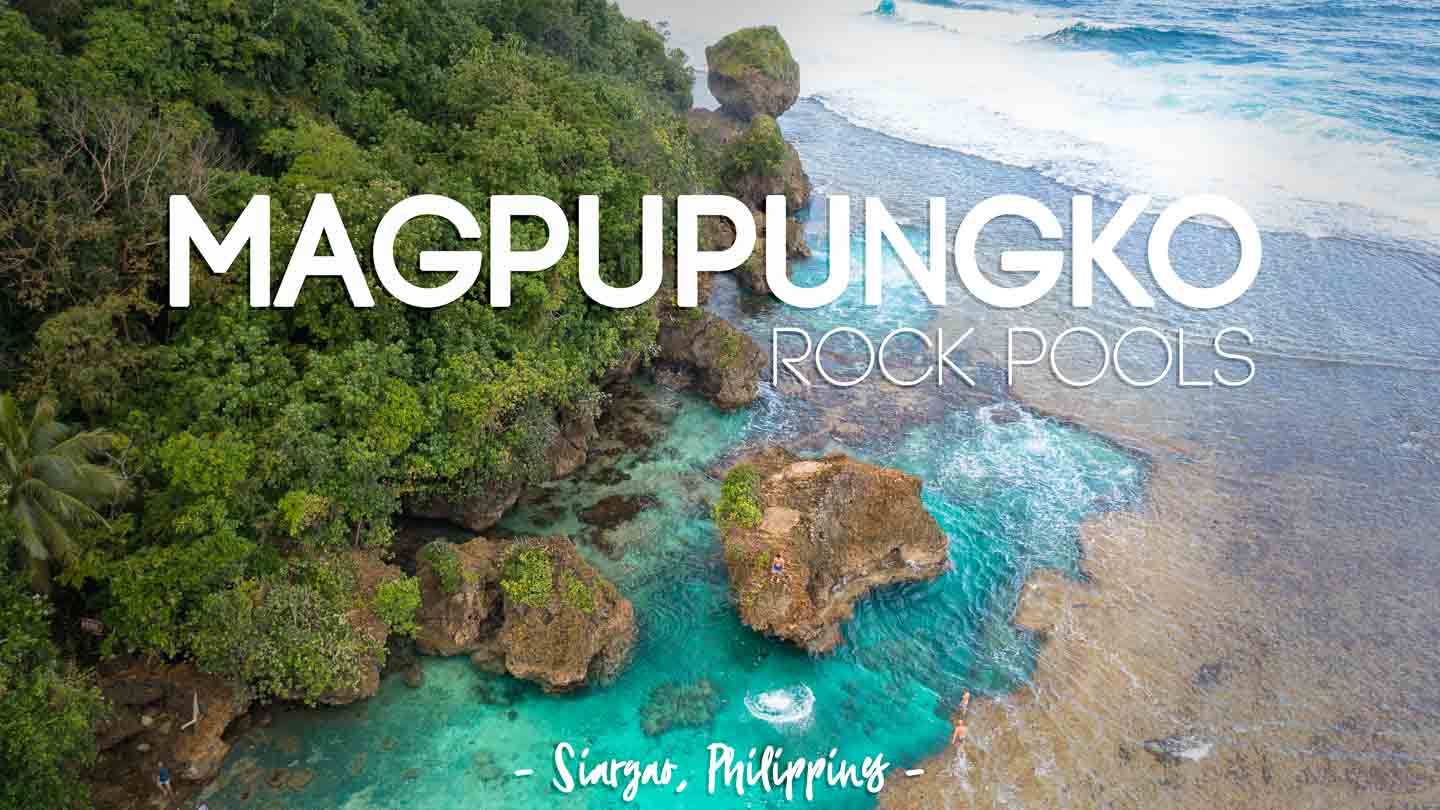 Aerial Photo of Magpupungko Rock Pools with rock surrounding a small natural swimming pool