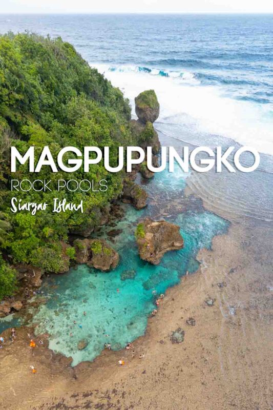 Pin for Magpupungko with swimmers and cliff jumpers