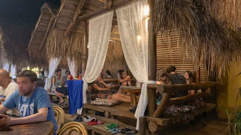 bamboo huts inside Karl's BBQ restaurant