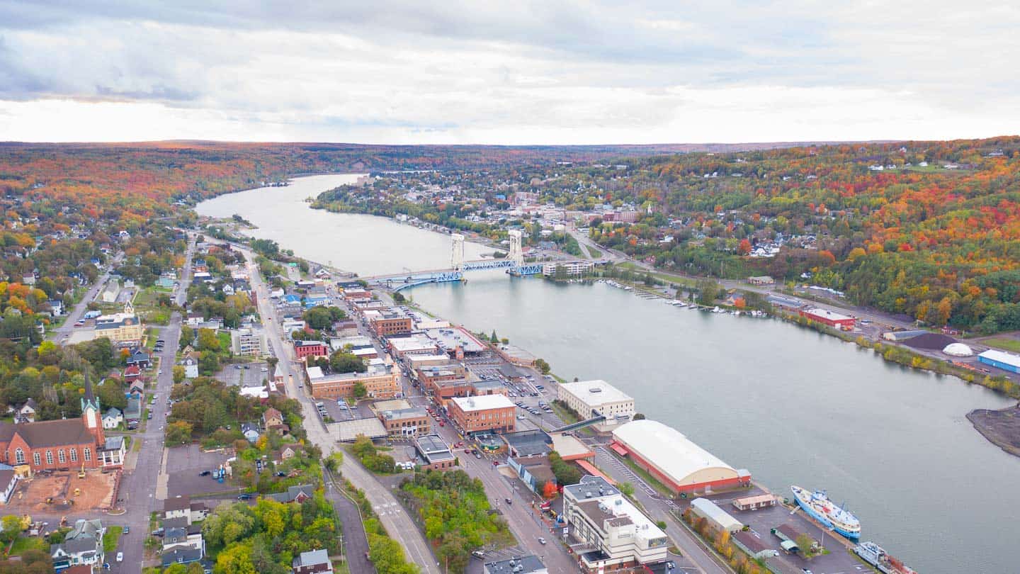 Downtown Houghton Drone Photo GETTING STAMPED