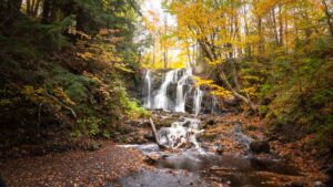 long exposure photo of the waterfalls near copper Harbor Michigan - Hungarian Fall - Must see attractions