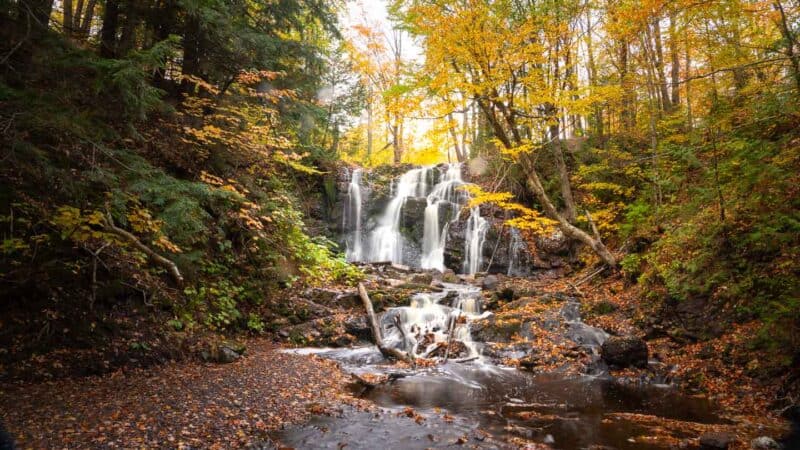 long exposure photo of the waterfalls near copper Harbor Michigan - Hungarian Fall - Must see attractions