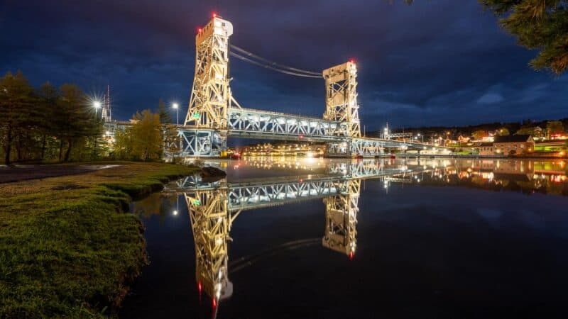 Portage Lake Lift Bridge at Night