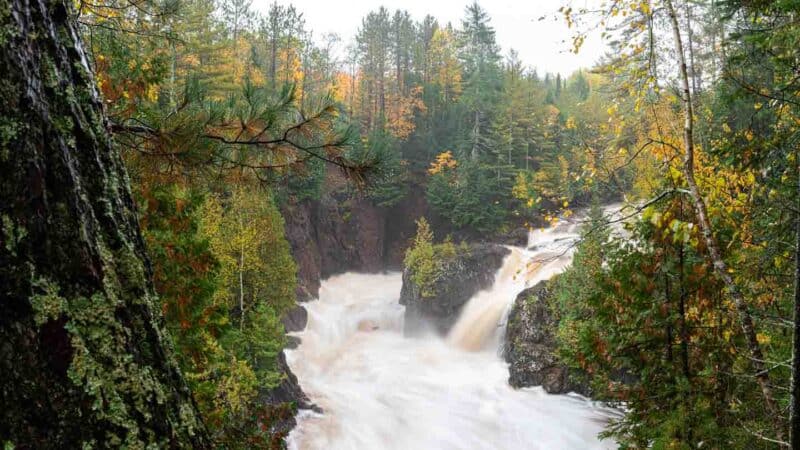 View from above a waterfall in Copper Falls State park in Wisconsin