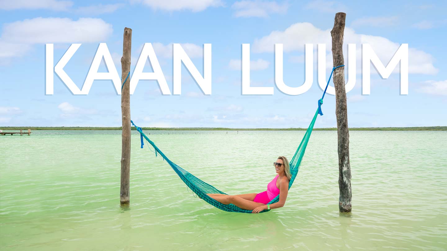 Woman in a hammock with text over image - Kaan Luum Lagoon - Featured Image