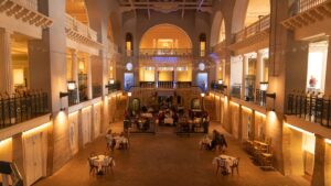 View of the interior of the Lightner Museum overlooking the restaurant