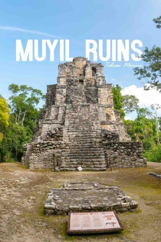 pinterest pin for Muyil Ruins - tall stone pyramid