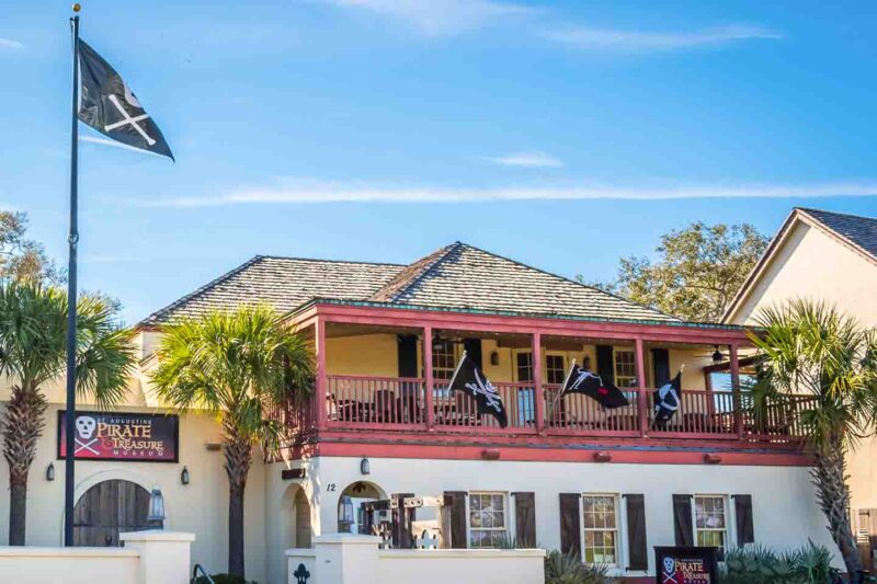 View of the red and white exterior of the Pirate and Treasure Museum - Top activities in St. Augustine