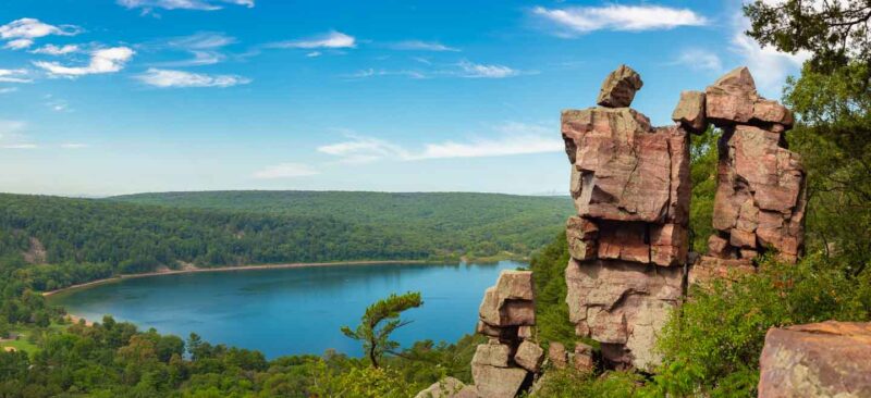 View of the balanced rock formations on Devil Lake - Top tourist destinations in the state