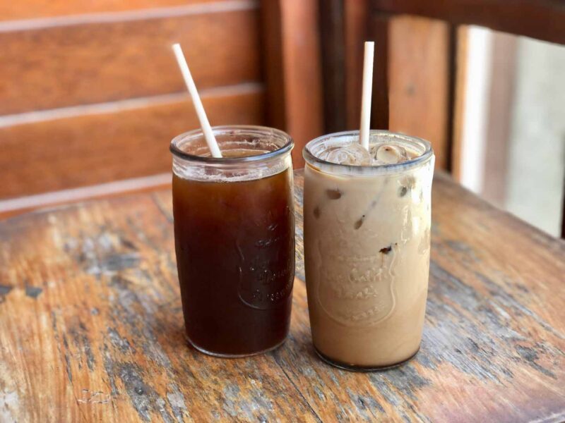 two iced coffees on a table