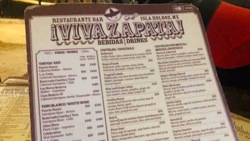 Menu at Viva Zapatai Holbox