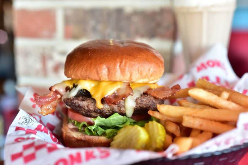 Burger at Monks restaurant in Wisconsin Dells