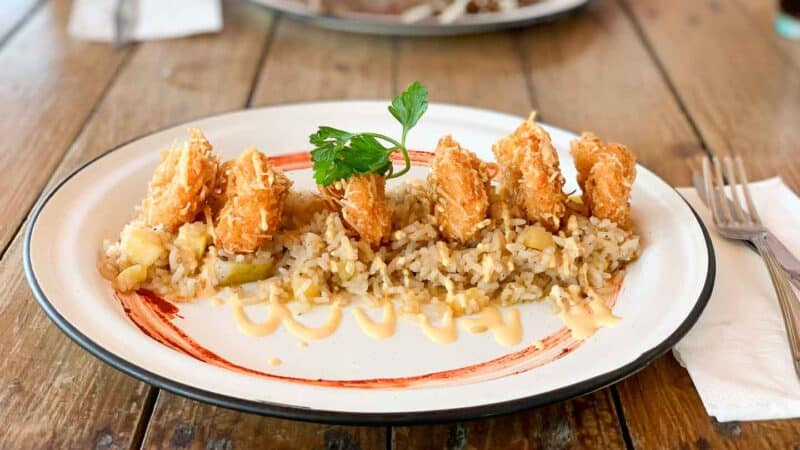 coconut shrimp at Rosa Mexicana Restaurant Holbox Mexico