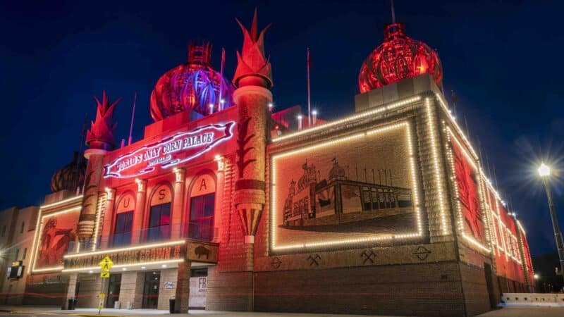 Corn Palace in South Dakota at night