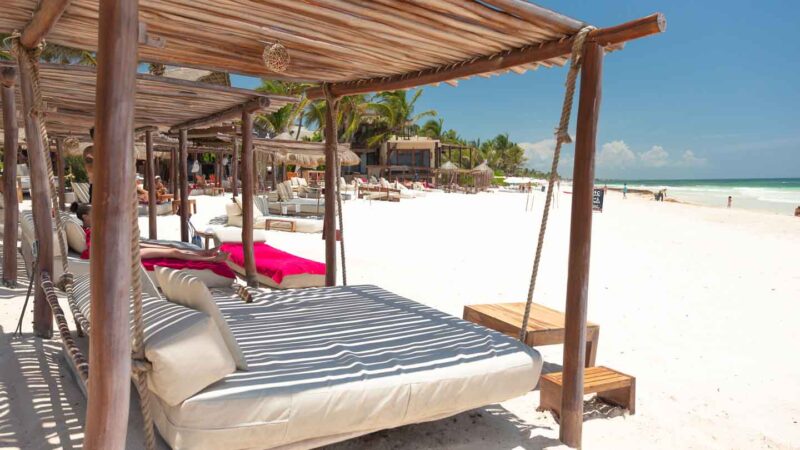 La Zebra Tulum Beach Club Day bed on the beach