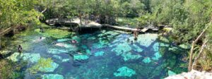 Panoramic view of Cenote Azul (Blue Cenote) from the jumping platform