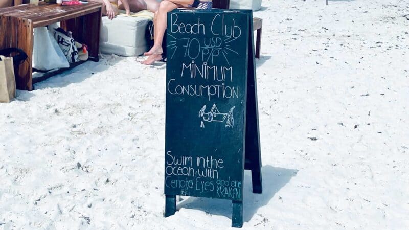 Tulum beach club cost sign