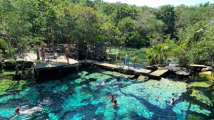 View of Cenote Azul from the top of the cliff jumping platform
