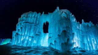 New Hampshire Ice Castle at night