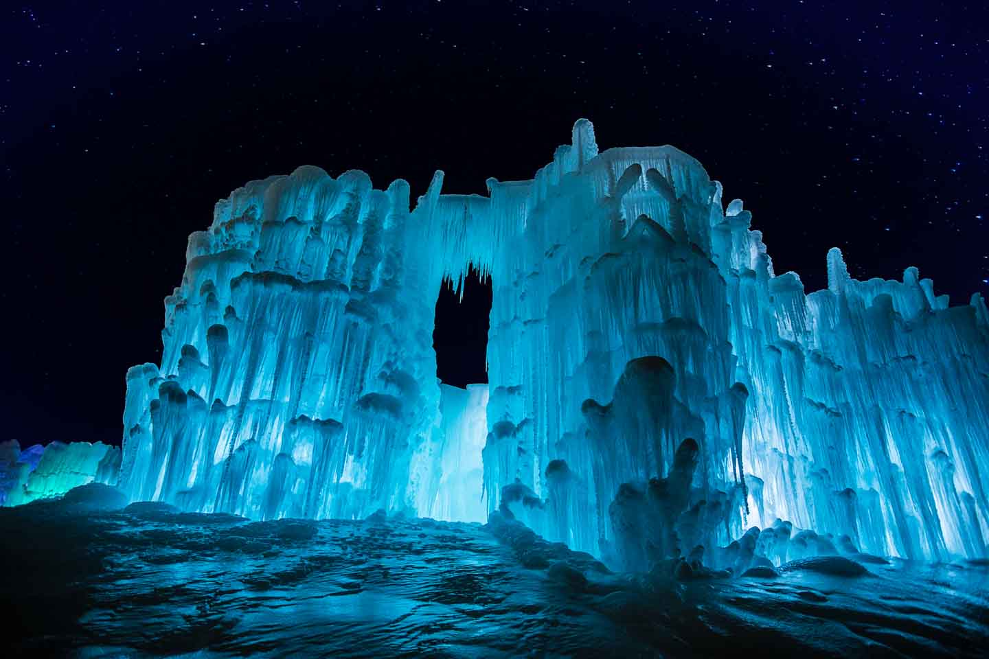 New Hampshire Ice Castle at night