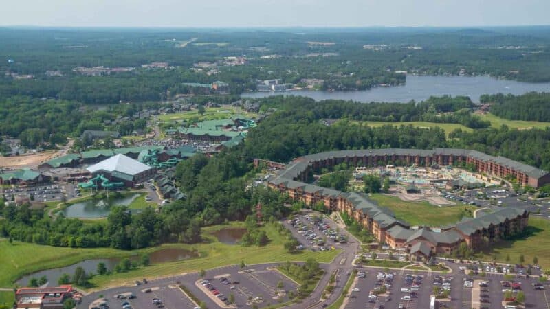 Aerial Drone Photo of the Joint waterpark hotel Glacier Canyon and Wilderness Resort - Waterpark Hotel Wisconsin Dells