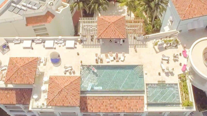 top down view of the rooftop pool area at Barbados Sandals Resort