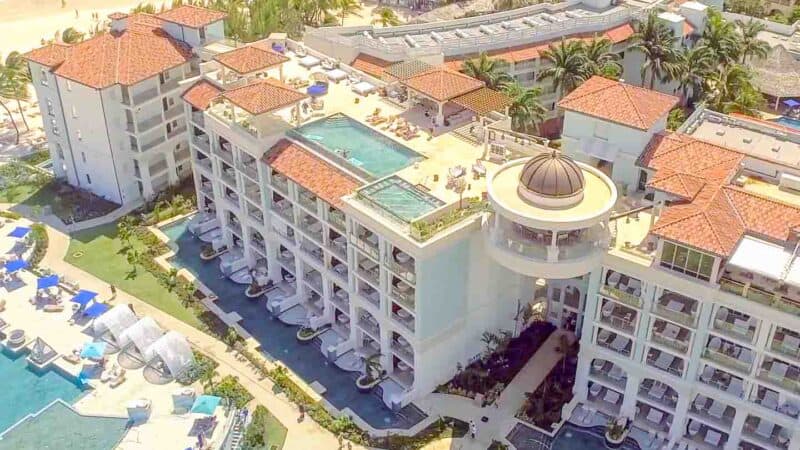 View of the entire rooftop pool and bar at Sandals resorts in Barbados