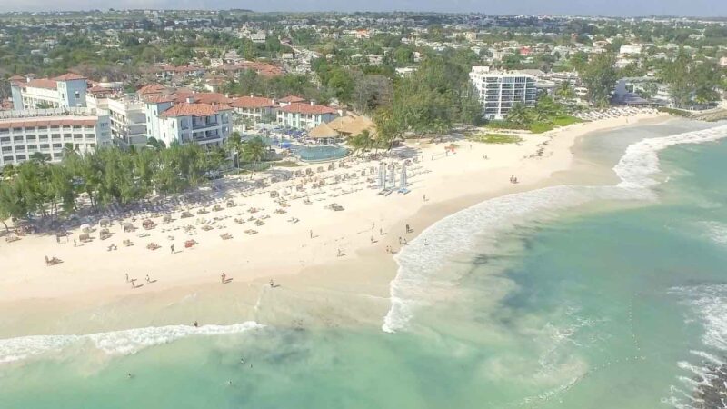 Drone view of the beach at Sadlas Barbados and Royal resorts