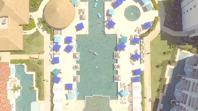 top down drone photo of the Sandals Royal Barbados Pool