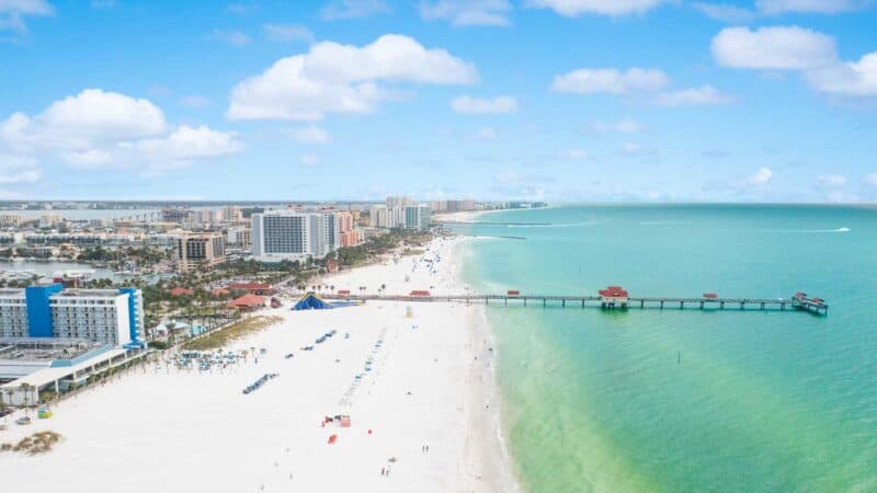 Drone photo of Clearwater beach near Disney World Florida