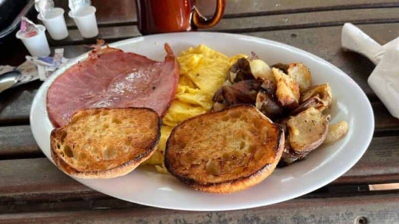 ham muffin potatoes on a plate for breakfast at the Seahorse Restaurant in St. Pete Beach Florida