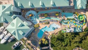 Drone top down photo of Splash Harbor Water Park near Clearwater