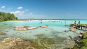 View of the Stromatolites Estromatolitos - coral like features of Laguna Bacalar that clean the water