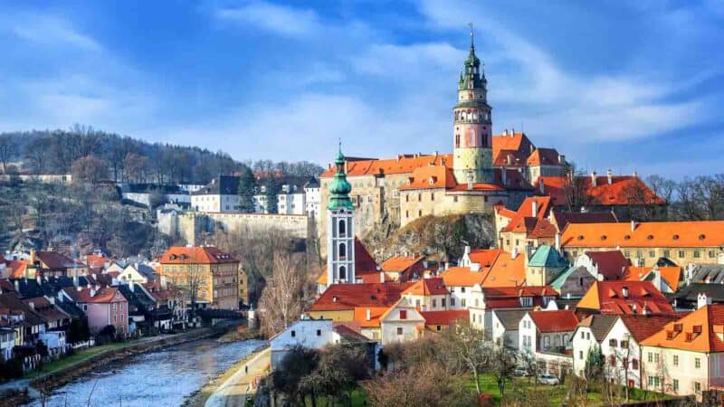 View of the city and Cesky Krumlov Castle one of the best castles in the Czech Republic