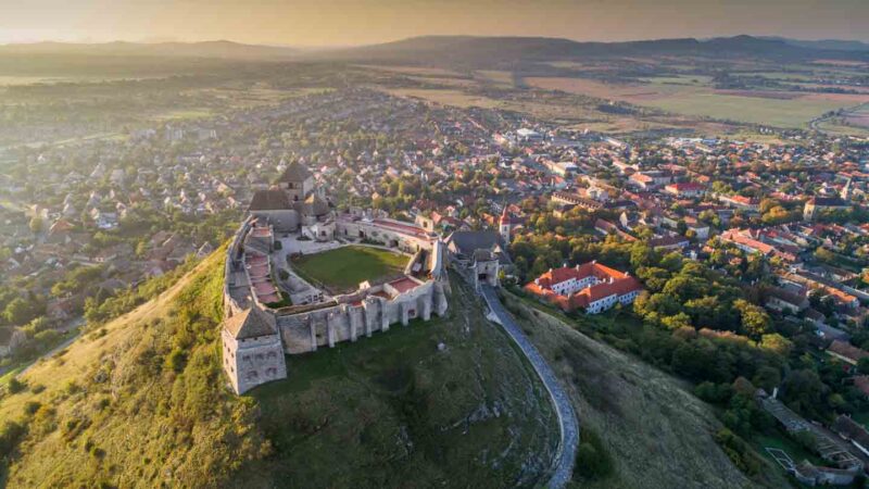 aerial drone view of Sümeg Castle - Hungary