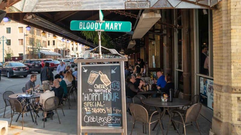 Exterior view of the Wicked Hop covered Outdoor dining area during breakfast in Milwaukee Brunch