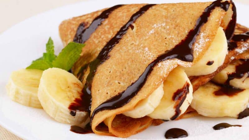 Chocolate banana crepe breakfast