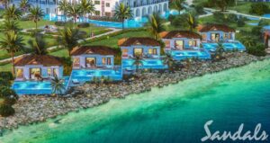 Awa Seaside Bungalow room at Sandals Curacao drone view