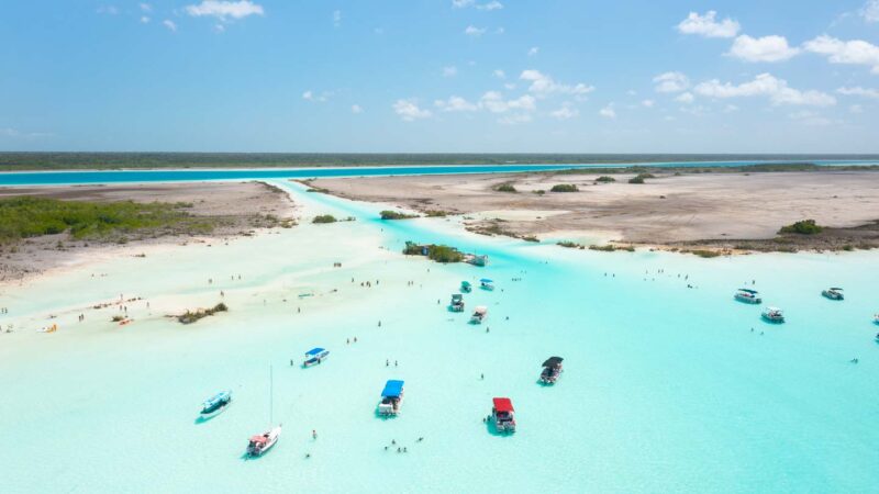 Aerial view of the Canal de Los Piratas during a Bacalar Boat Tour