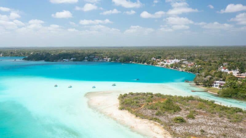 Aerial view of Cenote Esmerelda in Bacalar Mexico