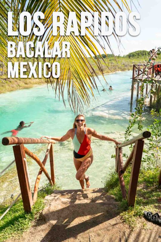 woman standing at the enterance to the Los Rapidos Channel in Laguna Bacalar